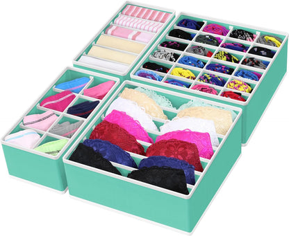 Simple Houseware 4-Pack Drawer Organizer Set - Closet Dividers for Underwear, Socks, Bras, Scarves, Ties - Foldable Non-Woven Storage Boxes, Turquoise