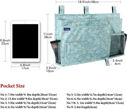Surblue Bedside Caddy Hanging Bed Organizer Storage Bag Pocket for Bunk and Hospital Beds, College Dorm Rooms Baby Bed Rails, Camp 8 Pockets, (Large, Cartoon)