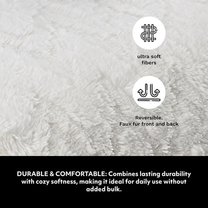 Mon Chateau Premium Reversible Queen Size Luxury Faux Fur Throw for Couch, Sofa, or Queen Size Bed - Plush Cozy Soft Blanket for Sleeping or Home Décor, 60" x 70" (Ivory Jacquard)