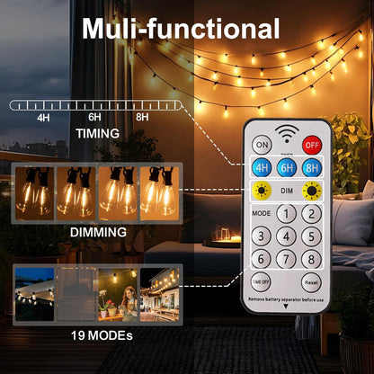 Solar Powered Warm White LED Outdoor String Light with Remote Control, Shatterproof Light Bulbs for Backyard Garden Patio Pergola Gazebo Bistro Bedroom Christmas Wedding Party (20+2 Bulbs)