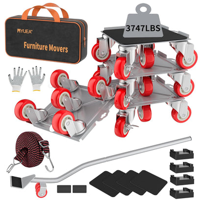 MYUEA【Upgrade Large】 Furniture Dolly,Furniture Movers with 5 Wheels,Carbon Steel Panel Heavy Duty Dolly,Furniture Lifter with 5 360° Rotatable Rubber Universal Wheels,Maximum Load 3747 LBS(Oversize)