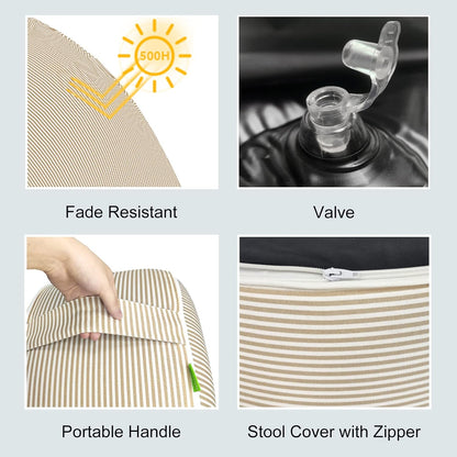 LVTXIII Inflatable Stool Ottoman Footrest with Handle, All Weather Foot Rest, Indoor or Outdoor Use for Home Patio Garden and Camping, D21 x H9, Stripe Beige