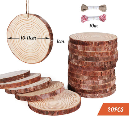 20 Pcs Wooden Discs for Crafts，3.9''-4.3'' Wood Circles for Crafts, Wood Slices for Painting DIY Christmas Ornaments Party Wall Home Wedding Decor