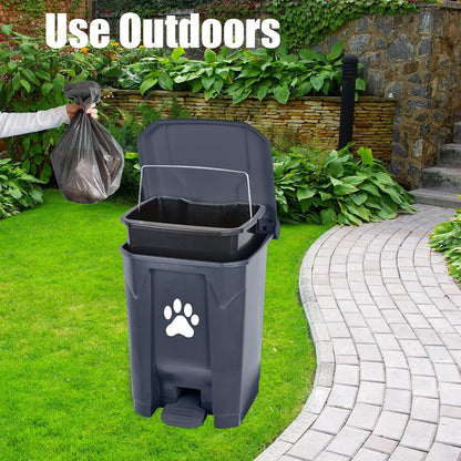 Dog Poop Trash Can for Outdoors, Dog Waste Trash Can for Yard Garden Home with Lid Removable Inner Bin, 100PCS Green Waste Bag, Grey Fully Assembled