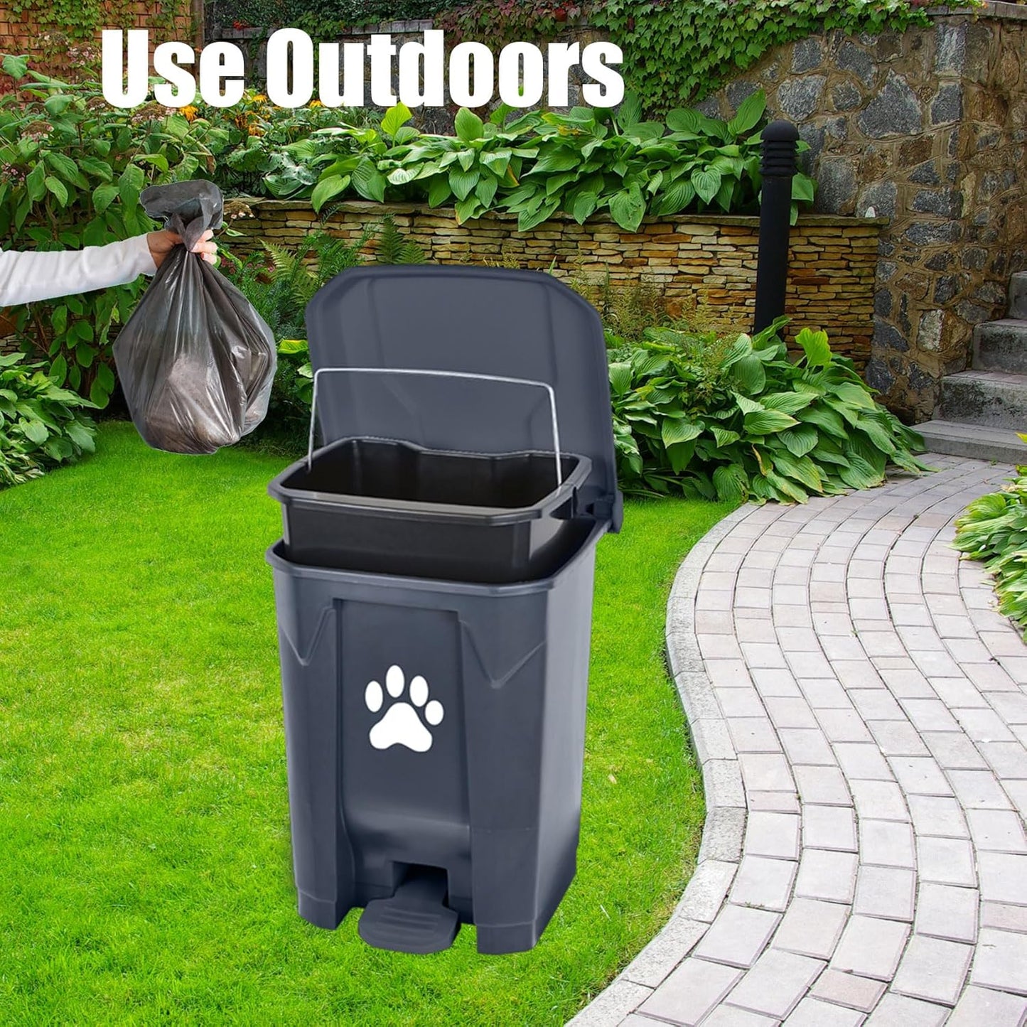 Dog Poop Trash Can Outside with Pooper Scooper, Outdoor Dog Waste Trash Can with Lid Waste Bag Odor Control for Yard Garden, 20L Grey