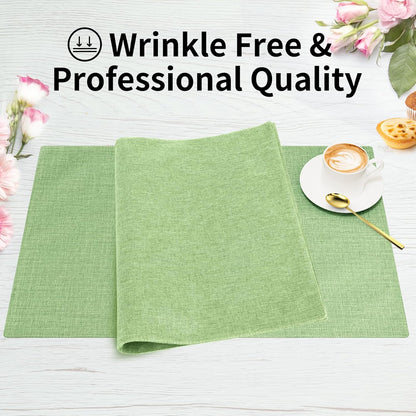 Cloth Placemats, Set of 4 Heat-Resistant Cotton Linen Blend Double Layered Machine Washable Place Mats, Wrinkle Free Thick Fabric Dining Table Mats for Indoors & Outdoors (Grass Green, 4)