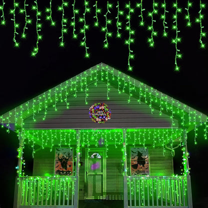 YEGUO 33ft 400 LED Green Icicle Halloween Lights Outdoor Waterproof, 80 Drops Icicle Light Connectable, 8 Modes Icicle String Lights with Memory