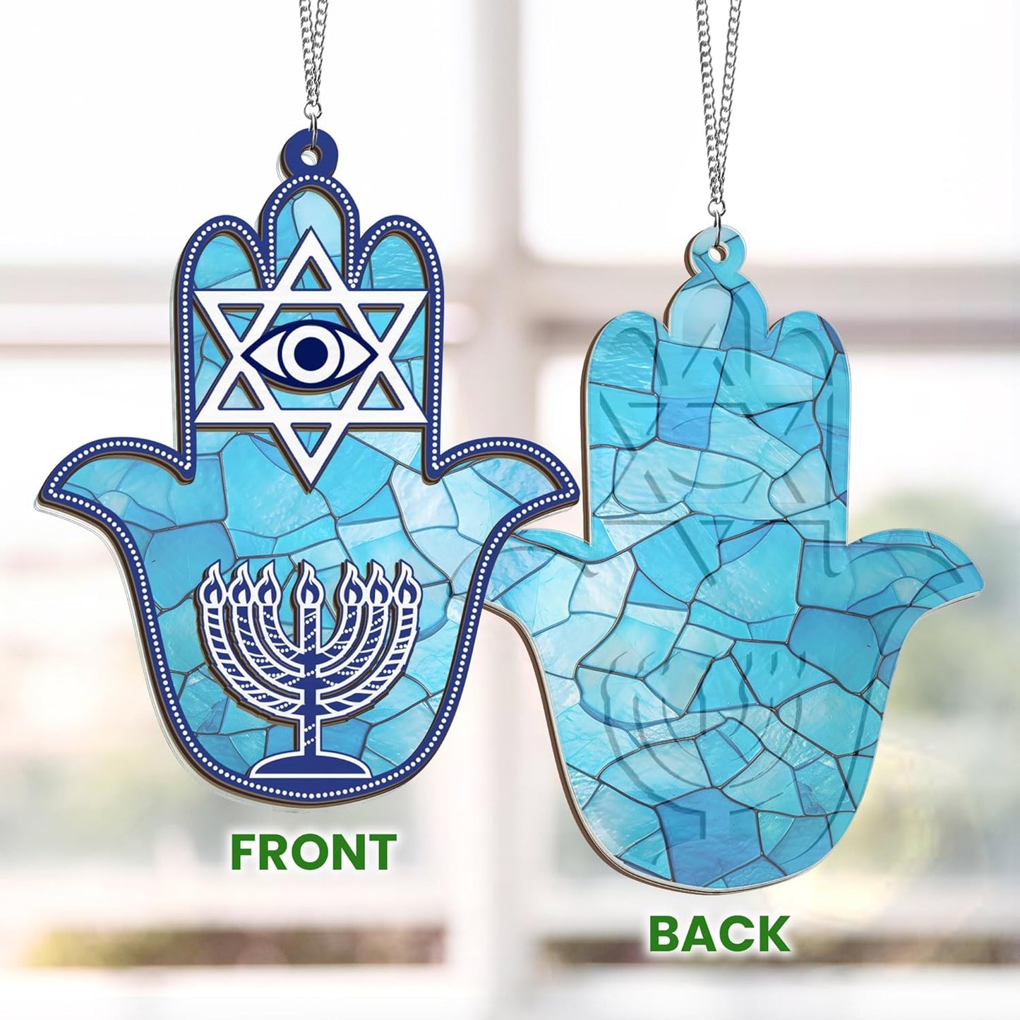 FLAGWIX Hanukkah Gifts for Women Men - Double Layered Hanging Suncatcher 6 in - Christmas Birthday Spiritual Good Luck Housewarming Gifts for Mom Dad Friends, Hamsa Hand Fatima Home Decor