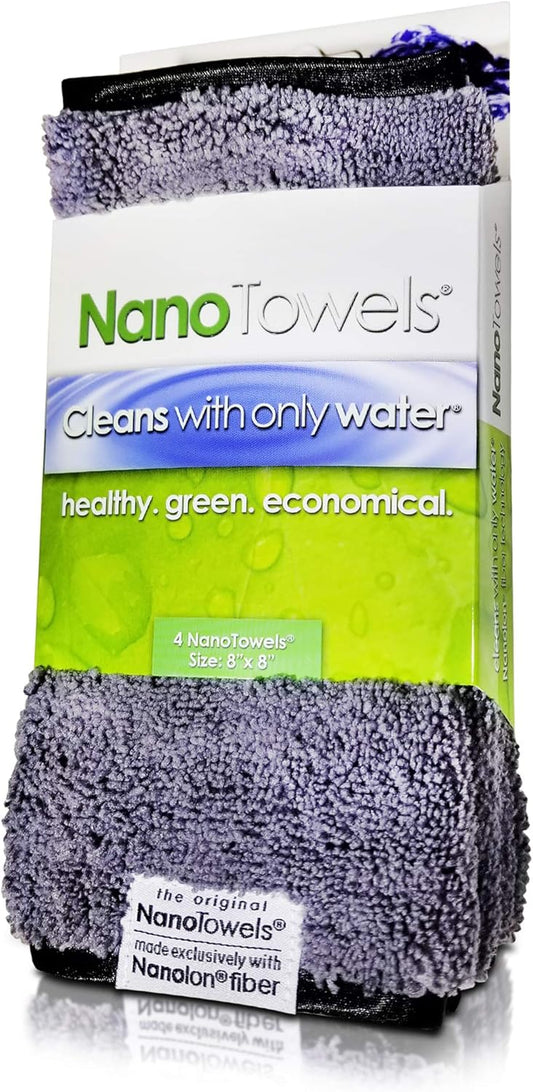 Life Miracle Nano Towels Minis - Amazing Eco Fabric That Cleans Virtually Any Surface with Only Water. Travel Size. No More Paper Towels Or Toxic Chemicals. 4-Pack (8x8, Grey)