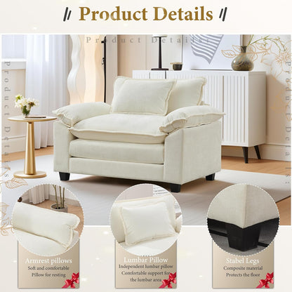 URRED Modular Sectional Sofa Comfy Cloud Couch, Modern Chenille Sofa Sleeper Deep Seat Couches with Ottoman/Pillows for Living Room (White, 53'')