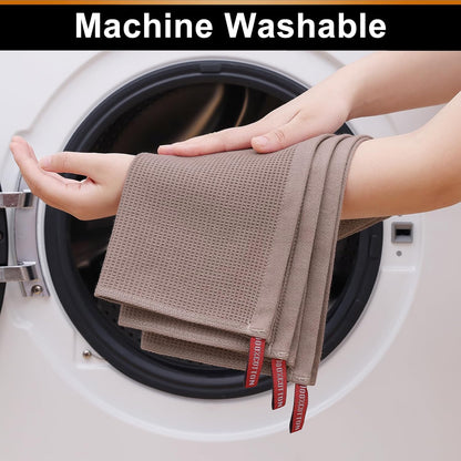 Homaxy 100% Cotton Waffle Weave Dish Cloths - 6 Pack Soft and Absorbent Dish Towels - 12 x 12 Inches Quick Dry Dish Rags - Brown