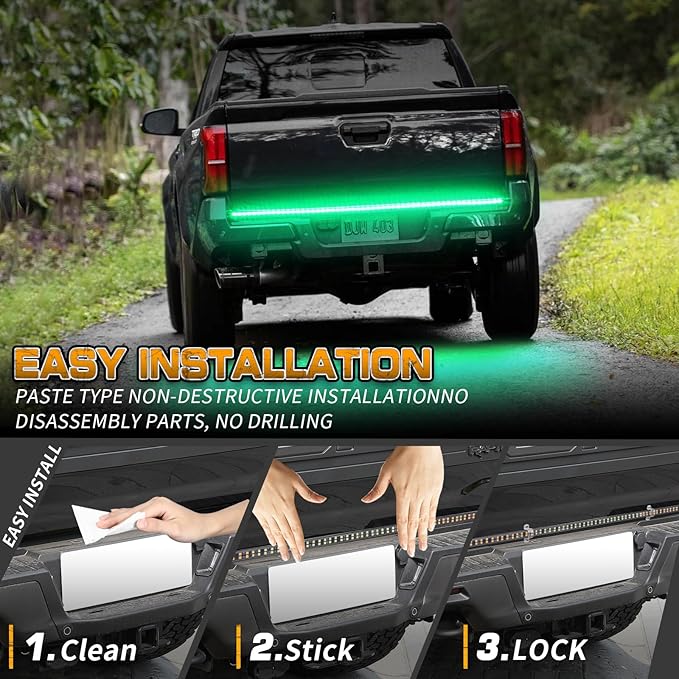 XRIDONSEN 48 inch Truck Green Tailgate Lights Strip 288 LED Tail/Rear Window Emergency Strobe Lights Flashing Warning Hazard Safety Caution for Vehicles Trucks Pickup Car Jeep SUV