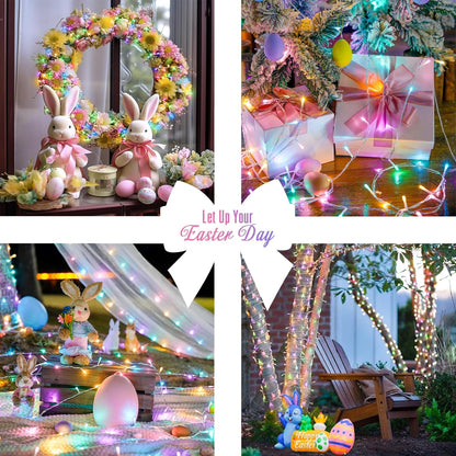 JMEXSUSS 2 Pack Easter Lights Battery Operated Outdoor Indoor, Total 66ft 200 LED Multicolor Easter String Lights for House Porch Yard Garden Tree Decorations