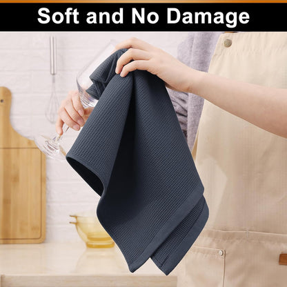 Homaxy 100% Cotton Waffle Weave Kitchen Towels - 4 Pack Soft and Absorbent Dish Towels - 16 x 26 Inches Quick Dry Hand Towels - Dark Grey