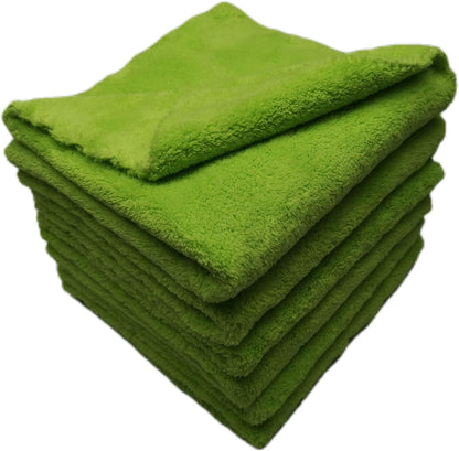 Plush Edgeless Microfiber Towel for Car, Soft Drying Wash Detailing Buffing Polishing Towel,530 GSM 6Pack 16 x 16inches (Fluorescent Green, 6Pack)