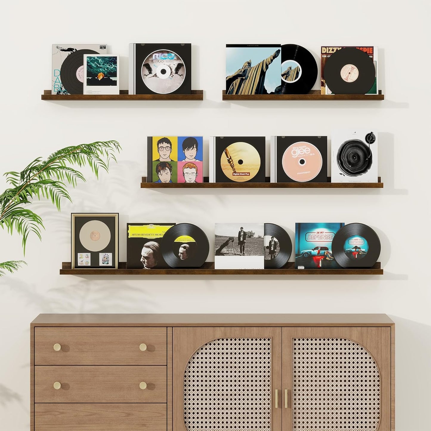 Picture Ledge Shelf, Solid Pine Wood Floating Shelves Set of 2, 36 Inches Nursery Book Shelves for Toys Storage, Kids Bookshelf Wall Mounted for Living Room Bedroom Decor Books Photo Frames, Walnut