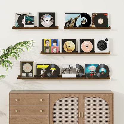 Picture Ledge Shelf, Solid Pine Wood Floating Shelves Set of 2, 36 Inches Nursery Book Shelves for Toys Storage, Kids Bookshelf Wall Mounted for Living Room Bedroom Decor Books Photo Frames, Walnut