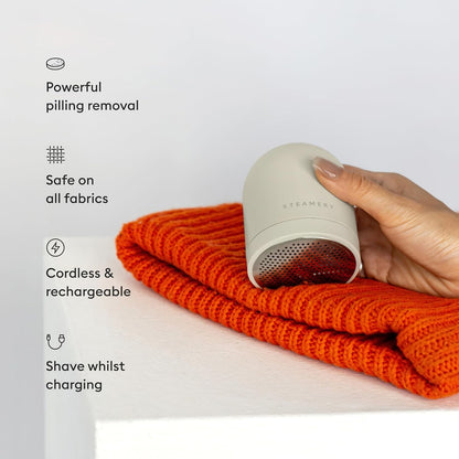 Steamery Fabric Shaver Pilo 2, Removes Lint and Pilling from Clothes and Textiles, Rechargeable Lint Remover with USB, Beige