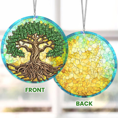 FLAGWIX Tree of Life Viking Decor Suncatcher Hanging - Double Layered Hanging Suncatcher 6 in - Viking Celtic Norse Mythology Decor, Tree of Life Gifts for Men Women Family Friends