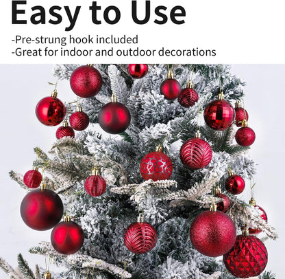 LANGXUN 36pcs Wine Red Christmas Tree Decorations Balls, Bolas De Navidad, 2025 Christmas Decor, Indoor Outdoor Shatterproof Christmas Ornaments, Xmars Party Wedding Suppiles