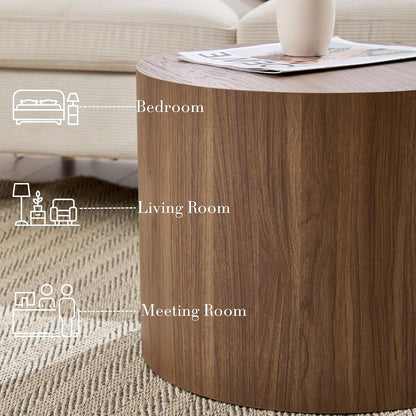 Round Coffee Tables Side Table Set of 2, Wood Nesting End Table for Living Room Balcony Office, Walnut Wooden Color, No Assembling