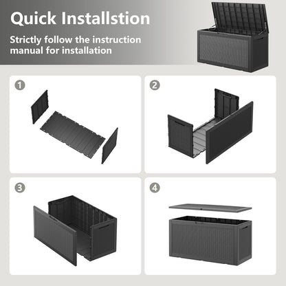 KAMABOKO 101 Gallon Waterproof Large Resin Deck Box, Lockable Large Outdoor Storage Boxes Indoor Outdoor Storage Container for Patio Cushions, Gardening Tools, Pool Supplies, Black