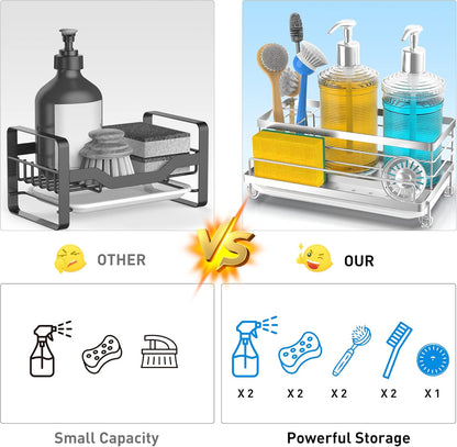 Cisily Stainless Steel Sponge Holder for Kitchen, Sink Caddy Sink Organizer Rack for Kitchen Accessories with Drip Tray, Rustproof and Non-slip, Dish Soap Dispenser Countertop Organizer