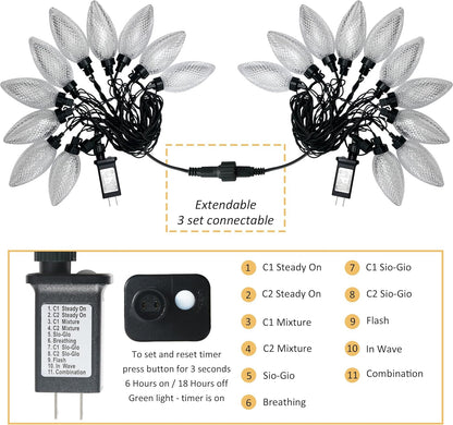 AWQ 10 LED 24.6FT Christmas Pathway Lights, Multi & Warm Color Pinecone Marker Lights with 10 Steel Stake & 11 Modes, Connectable Ground Light for Lawn, Patio, Walkway, Sidewalk (10)