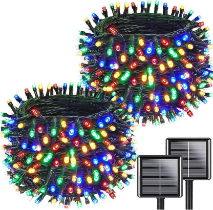 Multicolor Solar String Lights Outdoor Waterproof 2PK 200LED 66FT Twinkle Lights Auto On/Off Solar Powered LED Fairy Light Green Wire with 8 Modes for Christmas Tree Party Decorations (Multicolor)