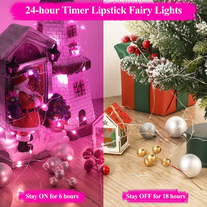 Lakumu Rechargeable String Lights Battery Operated, Fairy Lights with Timer, Mini LED Twinkle Lights for Bedroom, Christmas Decorations, Wedding, Vine, Centerpiece Table Decor (5M/16FT Pink)