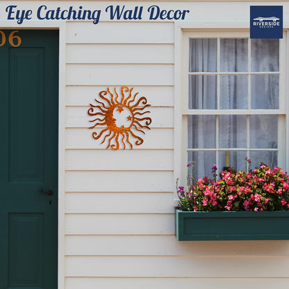 Riverside Designs Wacky Solar Moon Metal Wall Art Steel Outdoor Decor | Heavy-Duty and Waterproof | Made in USA (Copper, 30L x 30W)