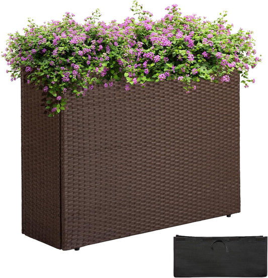 IDZO All Weather Wicker Planter Raised Garden Bed, 24 in Tall Round Rattan Flower Pots, Durable Self-Watering Indoor Outdoor Wicker Planters for Porch Patio Balcony