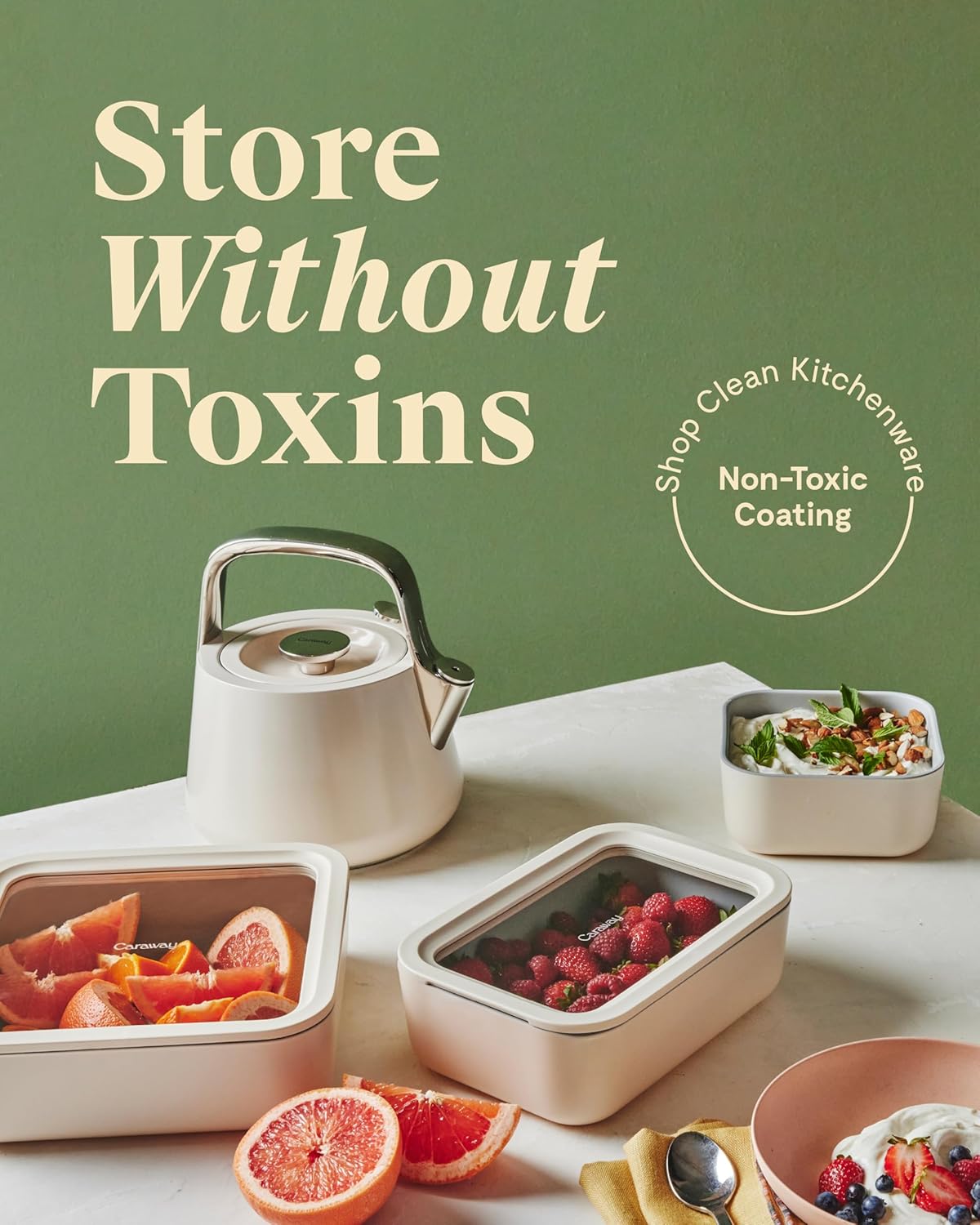 Caraway 3pc Glass Food Storage Set - 10, 6.6, & 4.4 Cup Containers - Ceramic Coated - Non-Toxic Non-Stick Lunch Box With Glass Lids - Dishwasher, Oven, & Microwave Safe - Perracotta