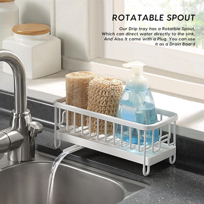 SunnyPoint Never Rust Aluminum Utensil, Sink Cleaning Tools Holder for Kitchen Sink with Drain Board; Dish Wand, Sponge, Soap Dispenser, Utensil Organizer Caddy (WHT)