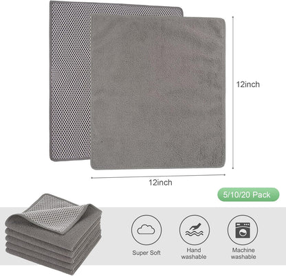 SINLAND Microfiber Dish Cloths Dish Rags for Washing Dishes Best Kitchen Washcloth Cleaning Cloths with Poly Scour Side 12Inchx12Inch 10Pack Grey