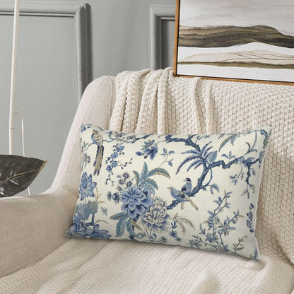 CXMEIFLY Spring Floral Birds Pillow Covers 12 x 20 Inch Set of 2 for Chinoiserie Flowers Decor Throw Pillows Blue and White Plant Outdoor Decorative Cushion Cases for Couch Bed Decorations