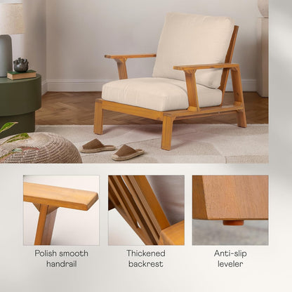 Jasper Outdoor Wooden Club Chair with Beige Cushion – Ideal for Patio, Garden, or Balcony