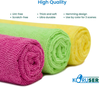 Microfiber Cleaning Cloths - Pack of 12 (16'' x 16'') - Reusable and Washable - All Purpose Towels for Multi Purpose Indoor/Outdoor Cleaning/Dusting/Polishing on Kitchen/Bathroom/Auto Surfaces
