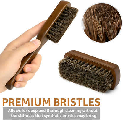 TAKAVU Leather & Upholstery Cleaning Brush Set, 100% Horse Hair Bristle, to Clean Car Seats & Leather Sofas, for Alcantara, Interiors, Furniture, Boots, Shoes, Bags and More