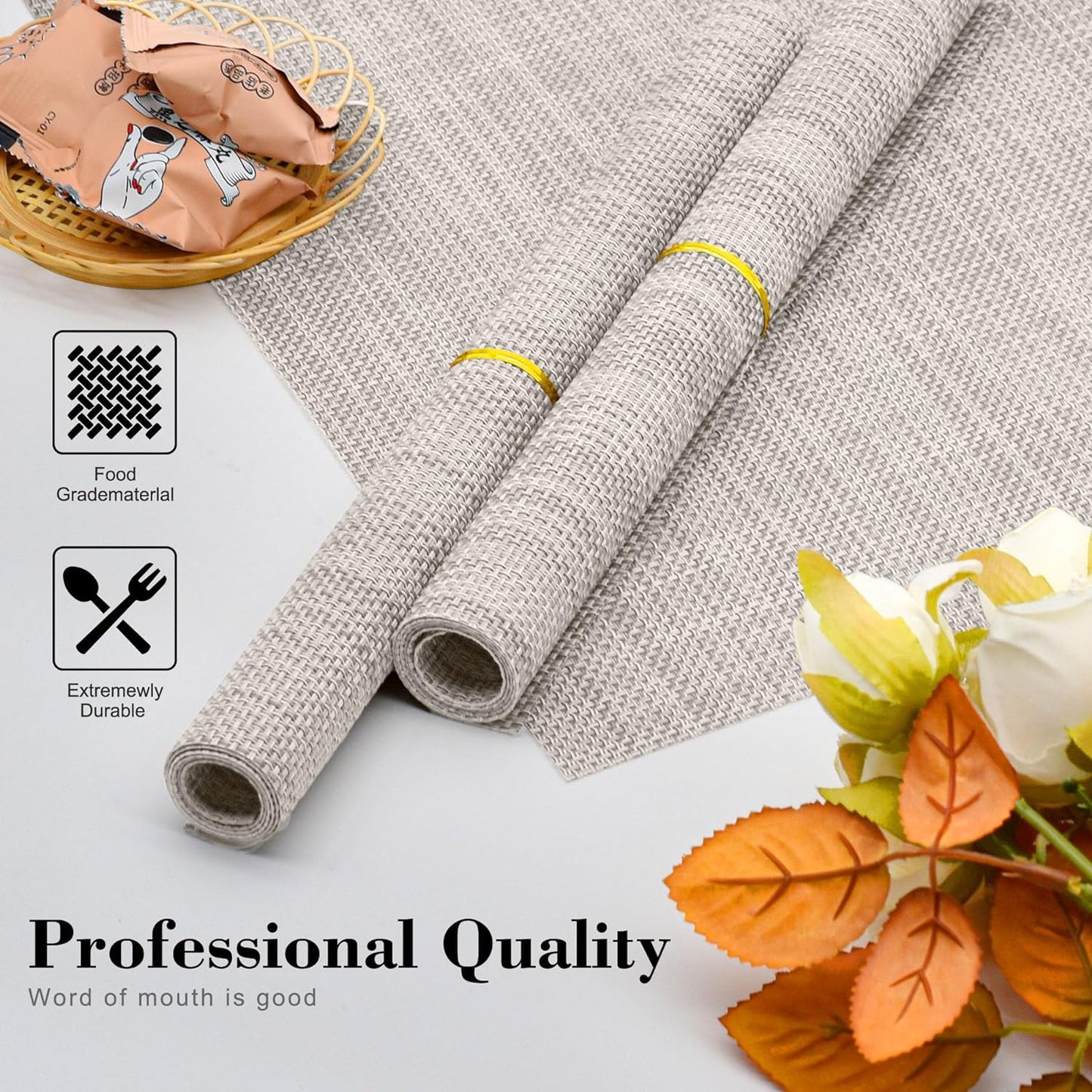 CADONO Placemats Set of 4 Washable Indoor/Outdoor Vinyl Place Mats for Dining Table Durable Non-Slip Heat Resistant PVC Weave Table Mats（Ocean Geode）