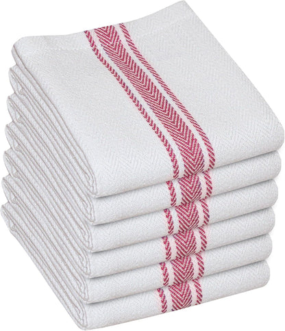 WHITEWRAP Kitchen Dish Towels for Kitchen, Highly Absorbent for Drying and Cleaning, Durable and Soft Tea Towels – 6 Pack, 100% Ring Spun Cotton 15 x 25 Inches – Red