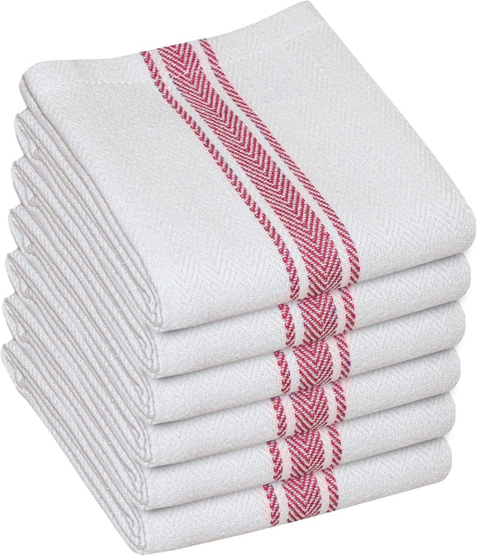 WHITEWRAP Kitchen Dish Towels for Kitchen, Highly Absorbent for Drying and Cleaning, Durable and Soft Tea Towels – 6 Pack, 100% Ring Spun Cotton 15 x 25 Inches – Red