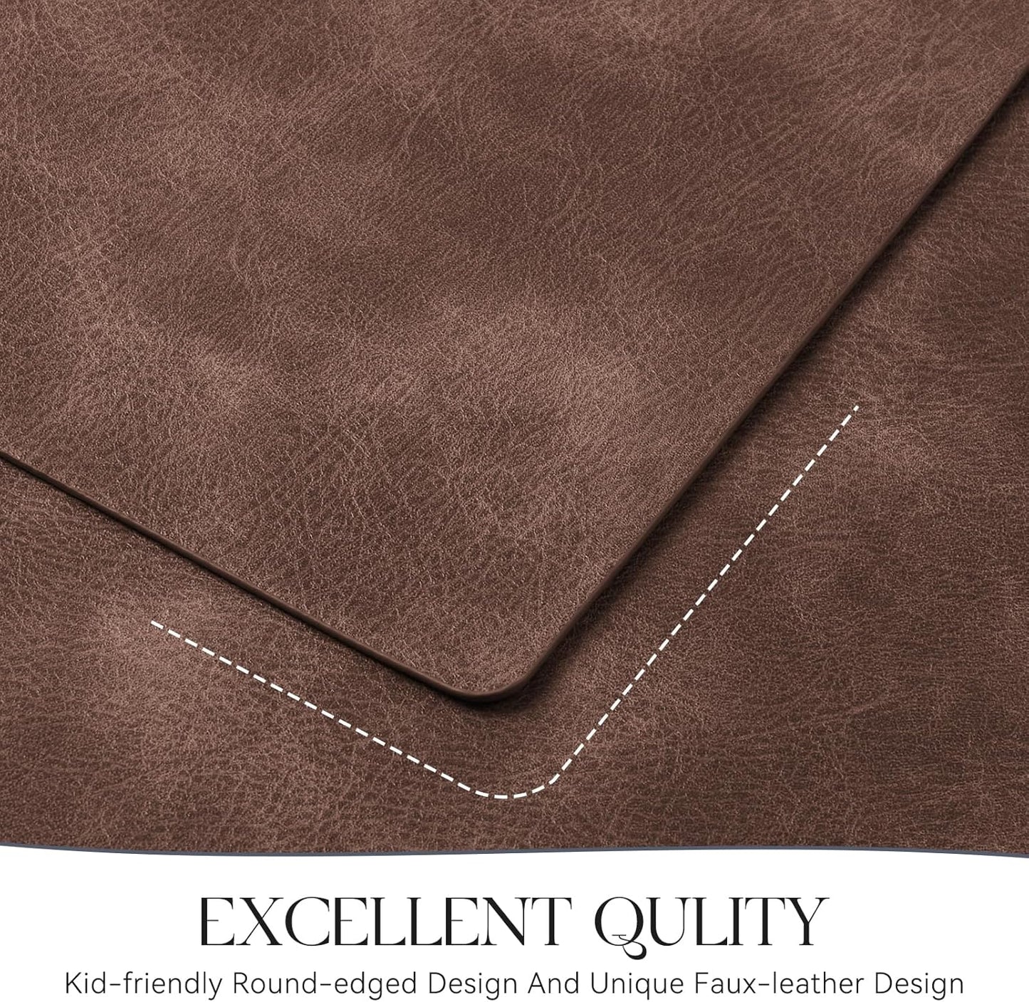 MOSAYT Vinyl Placemats Set of 4-12 X 17 Inch - Faux Leather 100% Waterproof Oil-Proof Wipeable PU Place Mats, Heat Resistant Reversible Table Mats for Kitchen, Dining, Outdoor (Coffee)