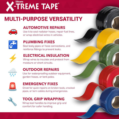 X-Treme Tape MOCAP Heavy Duty Electrical Tape, Self-Fusing Silicone Rubber, Waterproof & Insulating Flexible Tape, Electrical for Hose, Automotive, Outdoor & Repairs - 1" x 10ft Roll - Bright Red