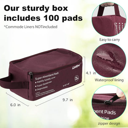 LaSyL Super Absorbent Commode Pads - 100 Count Wholesale Value Pack - for Camping Portable Toilet Bags, Commodes Liners Disposable, Bed Pan, Potty Chair-Leak Proof