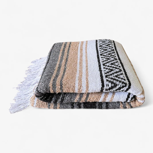 Traditional Handwoven Mexican Blanket, Large Falsa Serape - Soft & Durable - Vibrant Beach, Picnic, Yoga & Camping Mat - Lightweight Boho Throw 70"x50" (Haze)