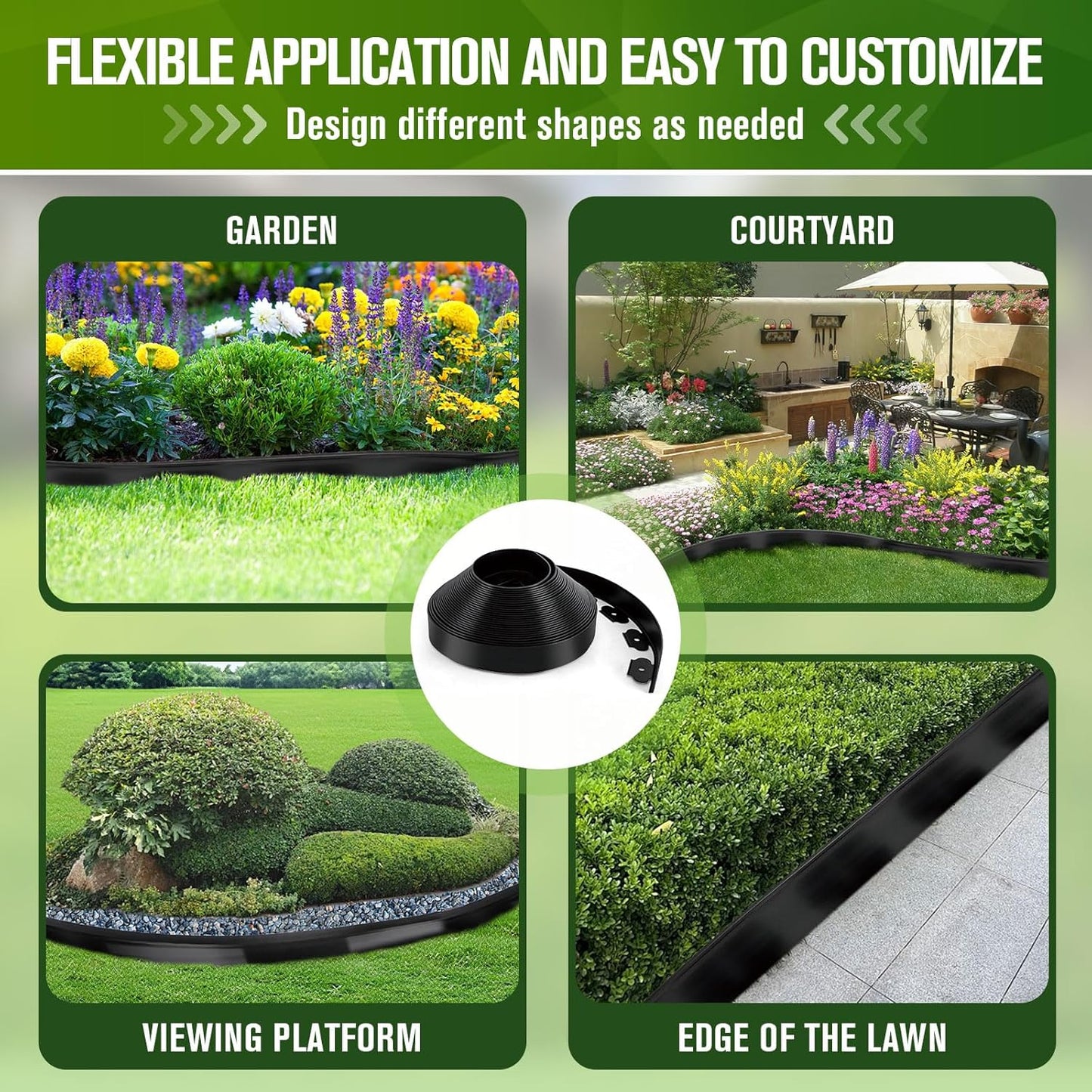 Landscape Edging, 3" x 66' Garden Edging, No Dig Edging for Landscaping with 80 Pcs Anchoring Spikes, Flexible Landscape Border Edging for Landscaping, Yard Lawn, Flower Beds(Black)