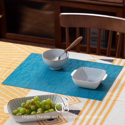 Placemats Set of 8 - Easy Clean Woven Vinyl Placemats for Dining Table, Indoor/Outdoor Place Mats, Washable PVC Table Mats（Teal Blue）