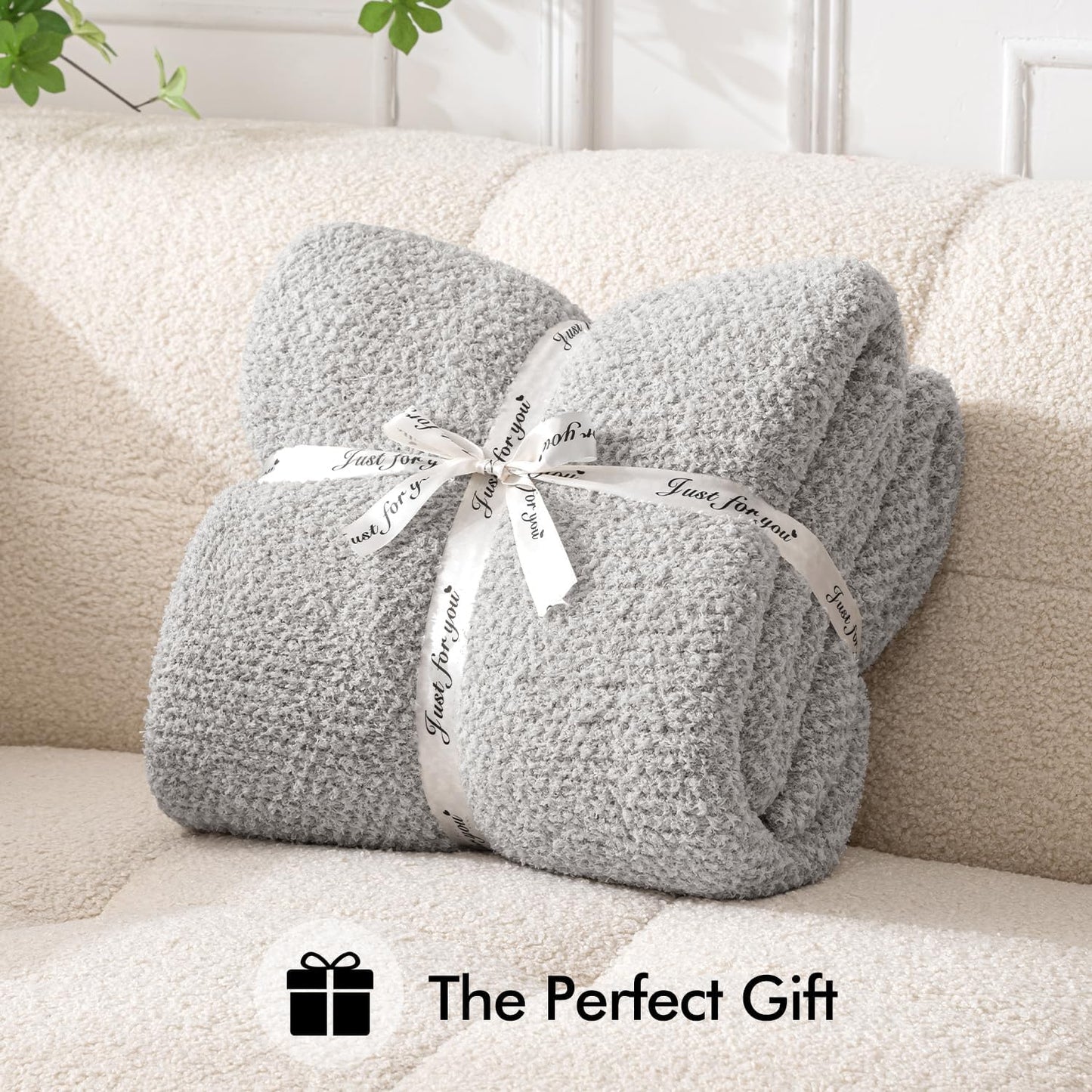 MIULEE Super Soft Throw Blanket for Couch, Light Grey Cozy Fluffy Warm Blankets Lightweight Knit Throw Blankets for Sofa, Bed, Chair, Living Room, Camping, Picnic, 60 x 80 inch