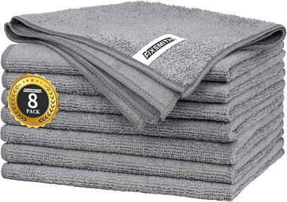 FIXSMITH Grey Microfiber Cleaning Cloth -Pack of 8, Highly Absorbent Cleaning Rags, 16"X12" All Purpose Cleaning Towels for Housekeeping, Kitchen, Car, Lint Free and Reusable Microfiber Towels